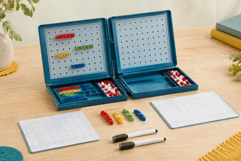 Jeu de bataille navale Janod avec grilles, bateaux magnétiques, feutres et matériel de suivi effaçable