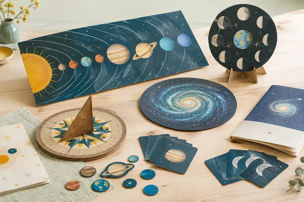Kit d’astronomie avec créations en carton autour du système solaire et des phases de la Lune