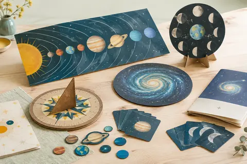 Kit d’astronomie avec créations en carton autour du système solaire et des phases de la Lune